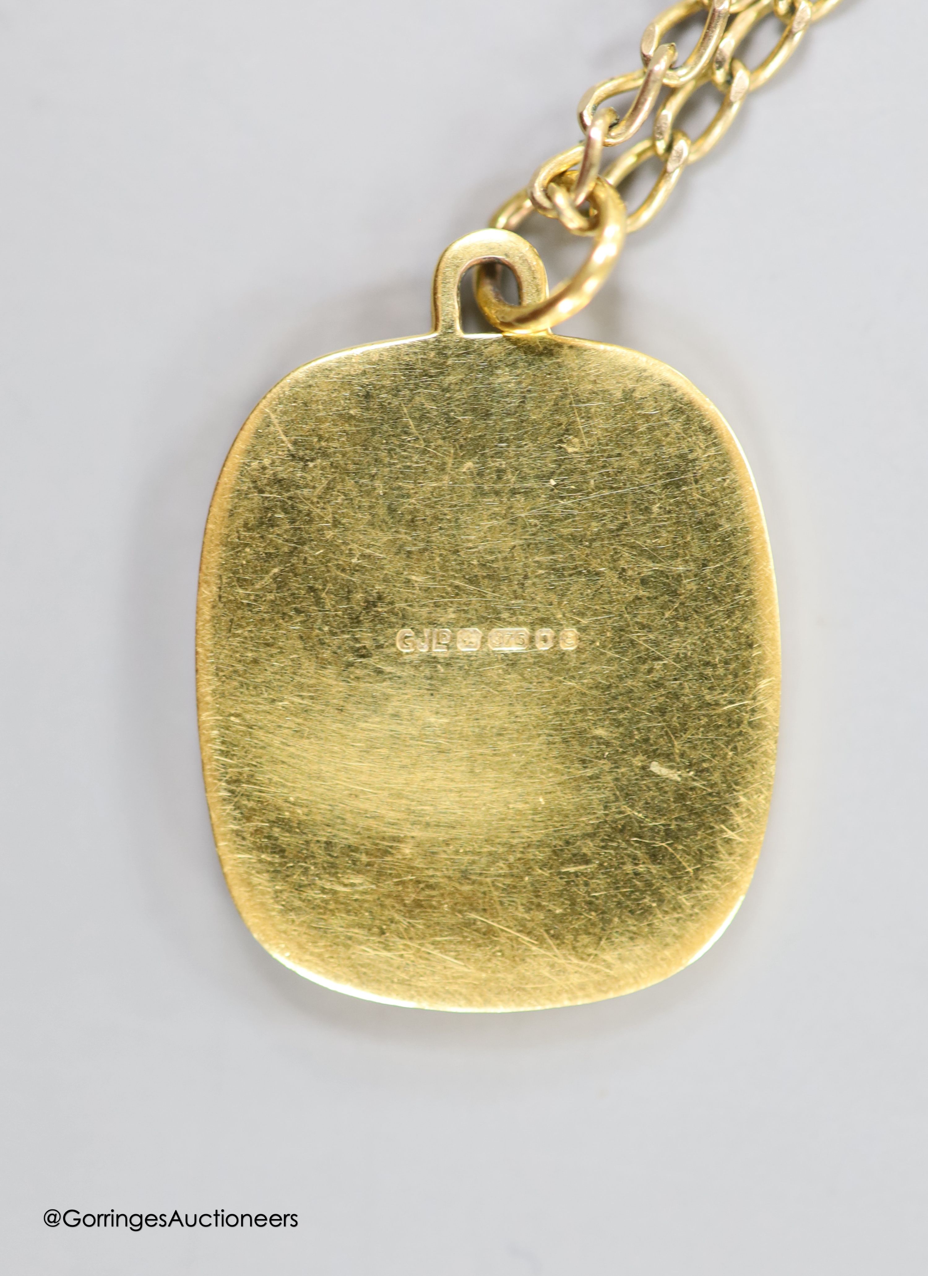 A 9ct yellow gold St Christopher pendant on 9ct yellow gold chain, 9.1g